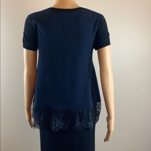 Autumn Cashmere black and navy cashmere sweater with lace trim - Picture 5 of 6